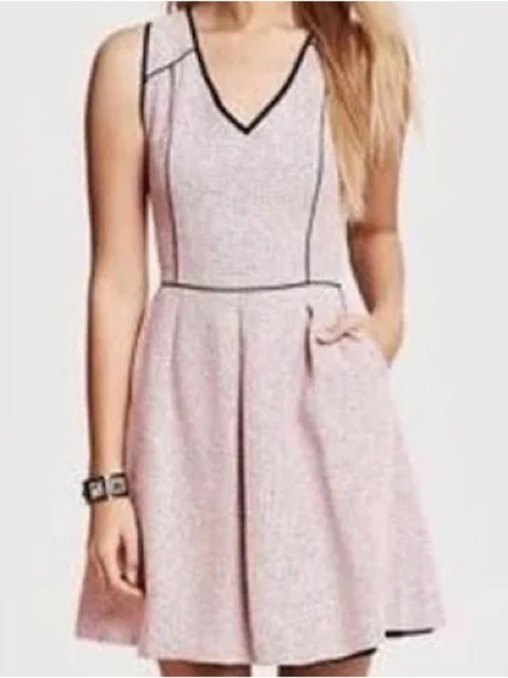 Banana Republic Piped Tweed Fit & Flare Dress Pink Size 8